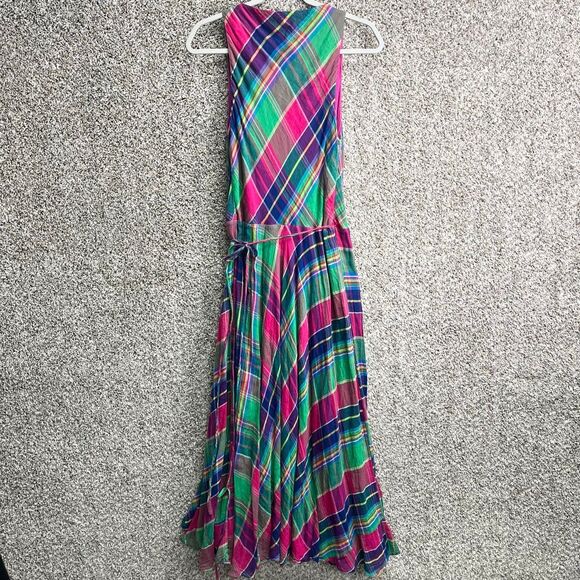 Polo Ralph Lauren Dress Women’s 10 Pink and Green Plaid Sleeveless Wrap Maxi - Picture 4 of 8